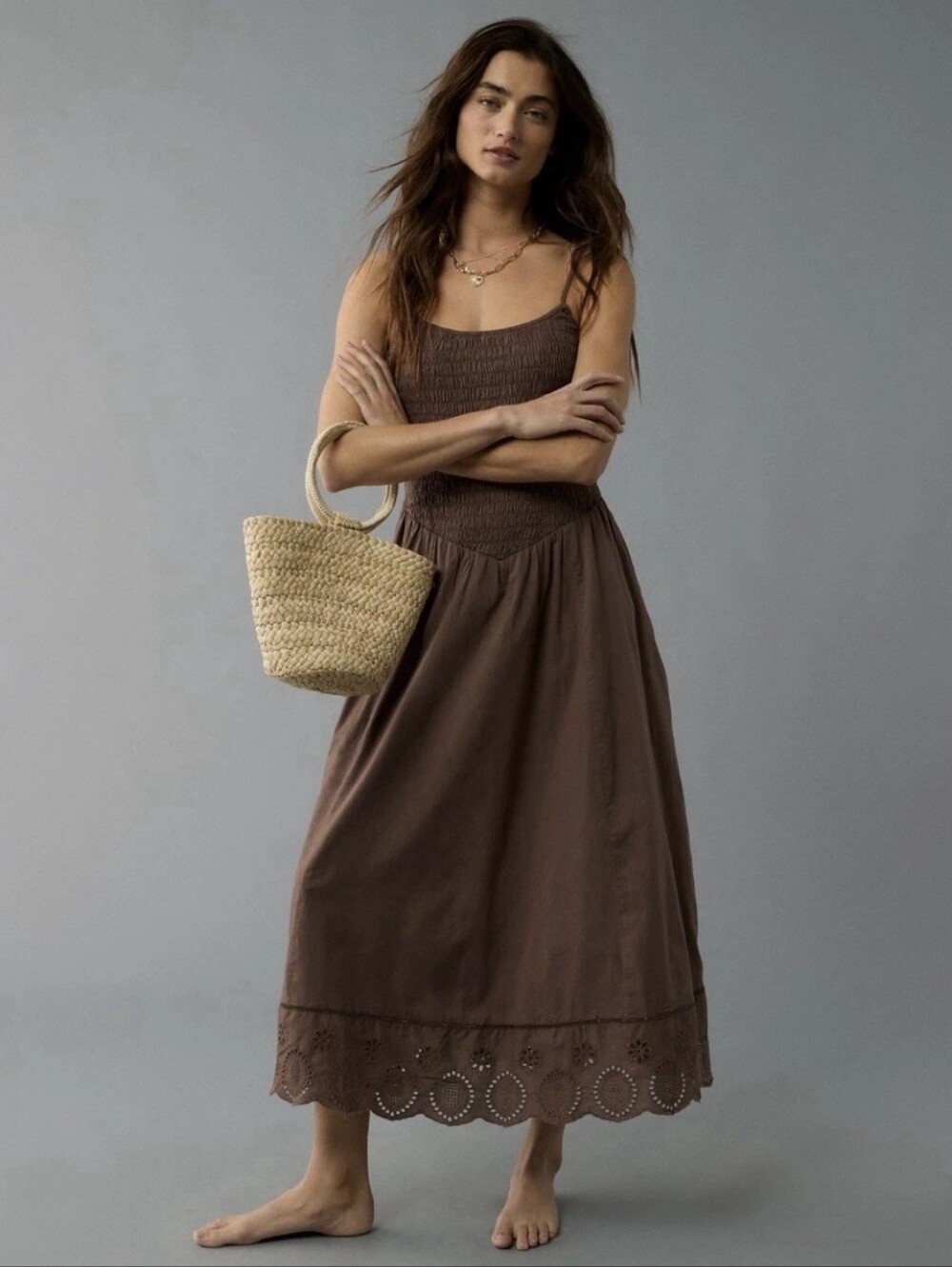 American Eagle Cotton Eyelet Hem Midi Dress Size XS